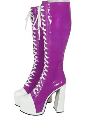 Retro Black and White Knee-High Lace-Up Platform Boots - Image 6