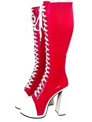 Retro Black and White Knee-High Lace-Up Platform Boots - Image 7