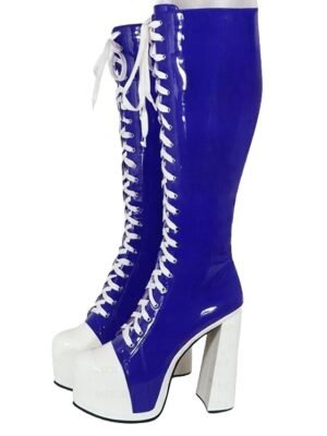 Retro Black and White Knee-High Lace-Up Platform Boots - Image 8
