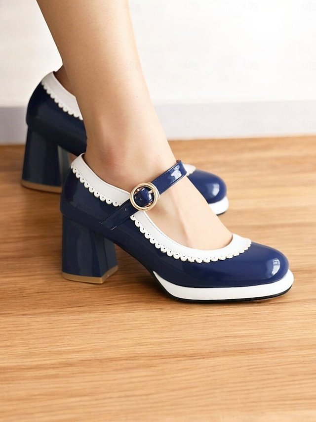 Retro Block Heel Scalloped Mary Janes - Image 1