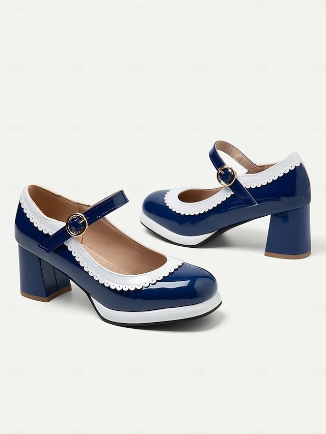 Retro Block Heel Scalloped Mary Janes - Image 2