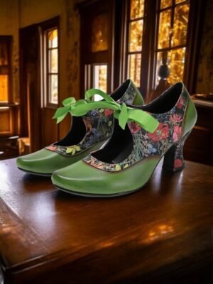 Retro Floral Print Leather Mary Jane Heels - Image 2