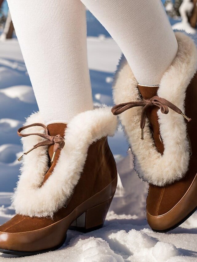Retro Fur-Lined Block Heel Ankle Boots - Image 2