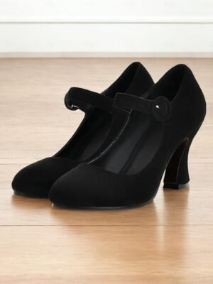 Retro High Heel Teal Suede Mary Jane Heels with Buckle Strap - Image 11