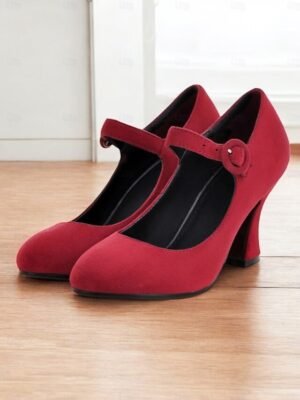 Retro High Heel Teal Suede Mary Jane Heels with Buckle Strap - Image 12