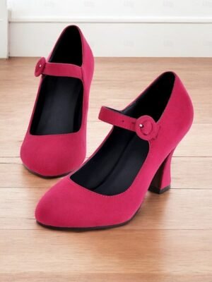 Retro High Heel Teal Suede Mary Jane Heels with Buckle Strap - Image 14
