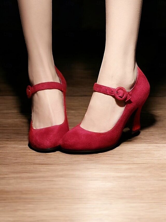 Retro High Heel Teal Suede Mary Jane Heels with Buckle Strap - Image 8
