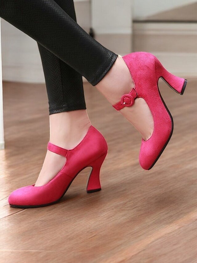 Retro High Heel Teal Suede Mary Jane Heels with Buckle Strap - Image 9