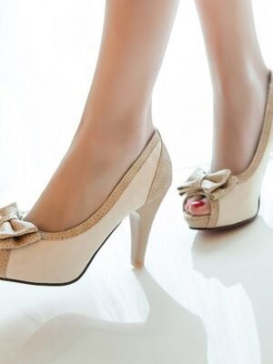 Retro Polka Dot Peep Toe High Heels - Image 3