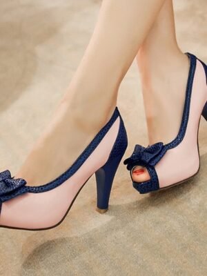 Retro Polka Dot Peep Toe High Heels - Image 4