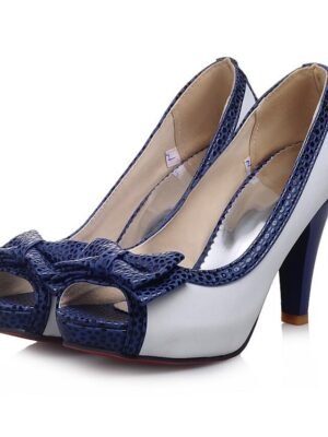 Retro Polka Dot Peep Toe High Heels - Image 6
