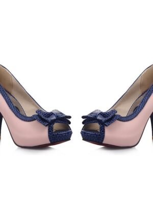 Retro Polka Dot Peep Toe High Heels - Image 7