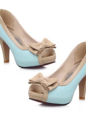 Retro Polka Dot Peep Toe High Heels - Image 8