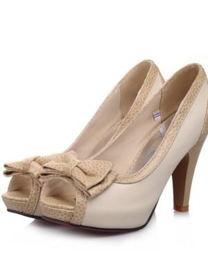 Retro Polka Dot Peep Toe High Heels - Image 9