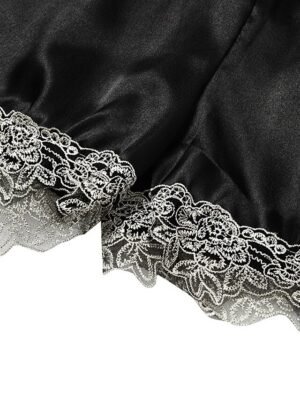 Retro Simple Pure Long Sleeve V Wire Satin 5-Piece Pajama Set - Image 13