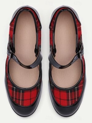 Retro Stylish Plaid Mary Jane Buckle Strap Heels - Image 6