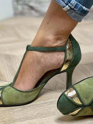 Retro Two-Tone High Heel Bow Detail Ankle Strap Pumps - Image 5