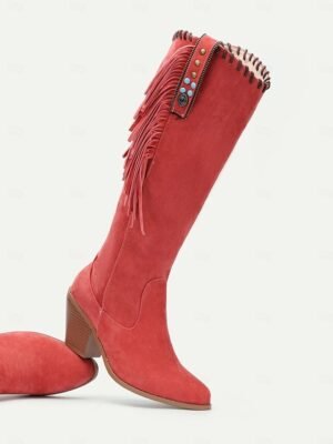 Retro Western Suede Fringe Mid-Calf Heeled Boots - Image 11