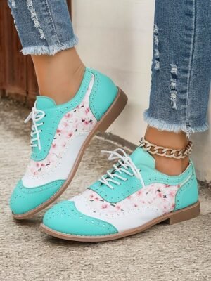 Retro Wingtip Casual Lace-Up Multicolor Oxford Shoes - Image 12