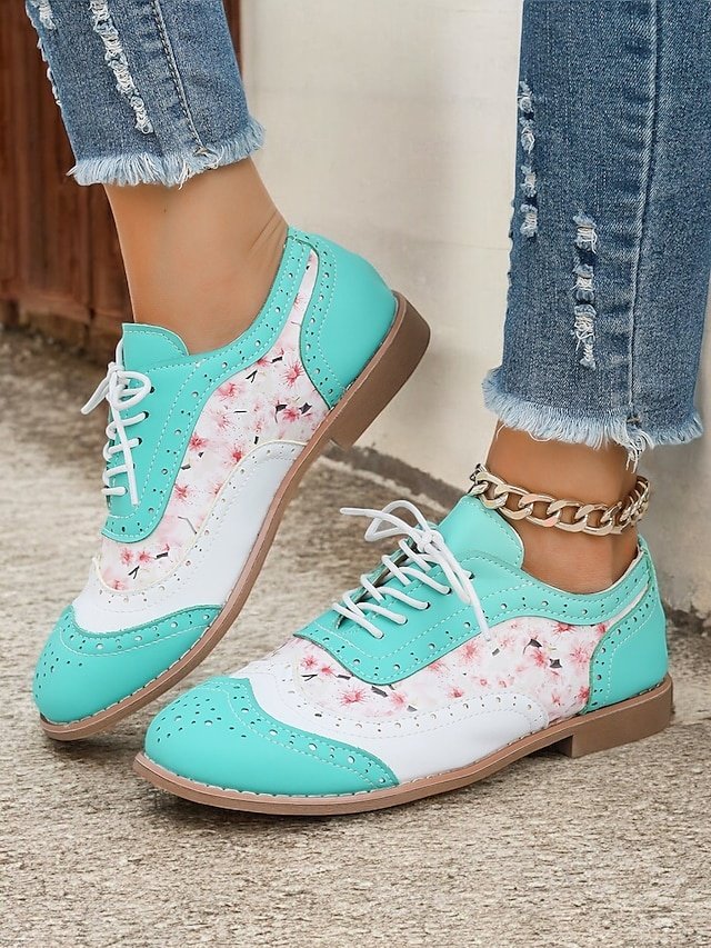 Retro Wingtip Casual Lace-Up Multicolor Oxford Shoes - Image 12