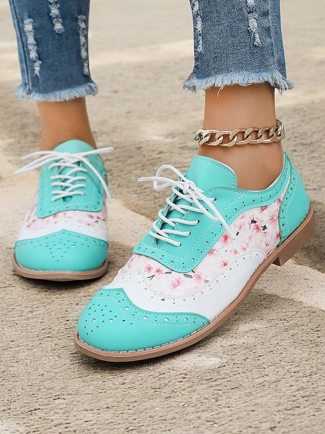 Retro Wingtip Casual Lace-Up Multicolor Oxford Shoes - Image 13