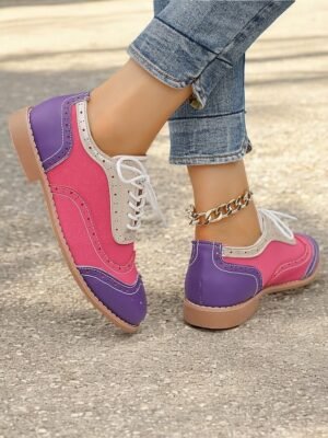 Retro Wingtip Casual Lace-Up Multicolor Oxford Shoes - Image 15