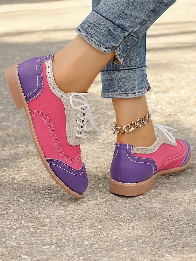 Retro Wingtip Casual Lace-Up Multicolor Oxford Shoes - Image 15