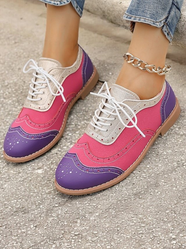 Retro Wingtip Casual Lace-Up Multicolor Oxford Shoes - Image 16