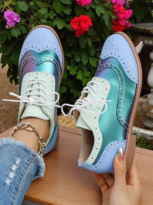 Retro Wingtip Casual Lace-Up Multicolor Oxford Shoes - Image 19