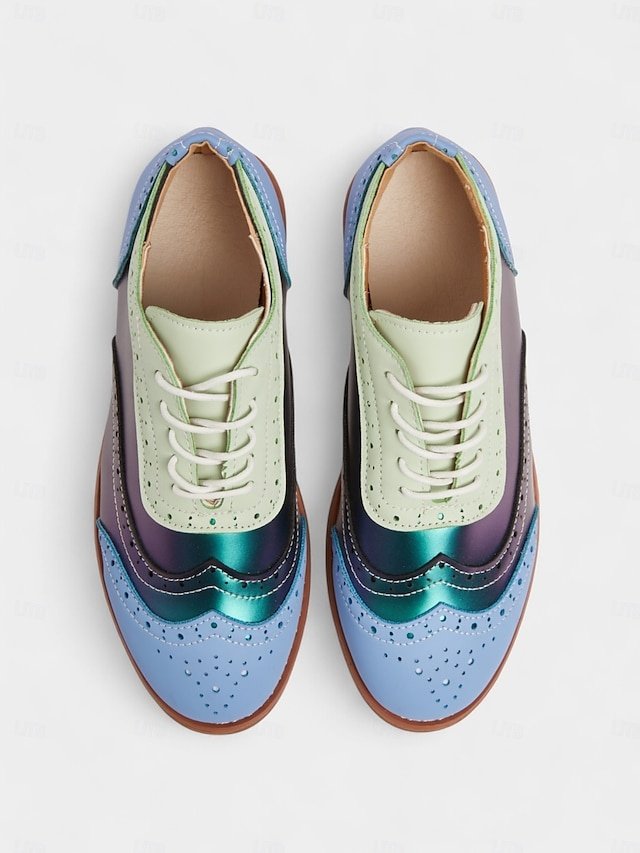 Retro Wingtip Casual Lace-Up Multicolor Oxford Shoes - Image 22