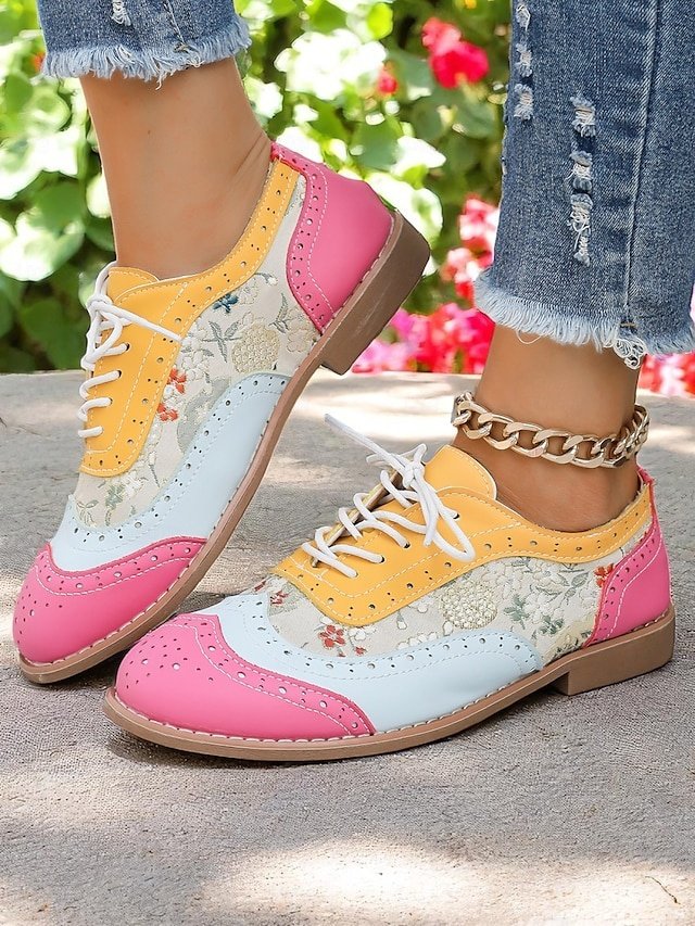 Retro Wingtip Casual Lace-Up Multicolor Oxford Shoes - Image 24