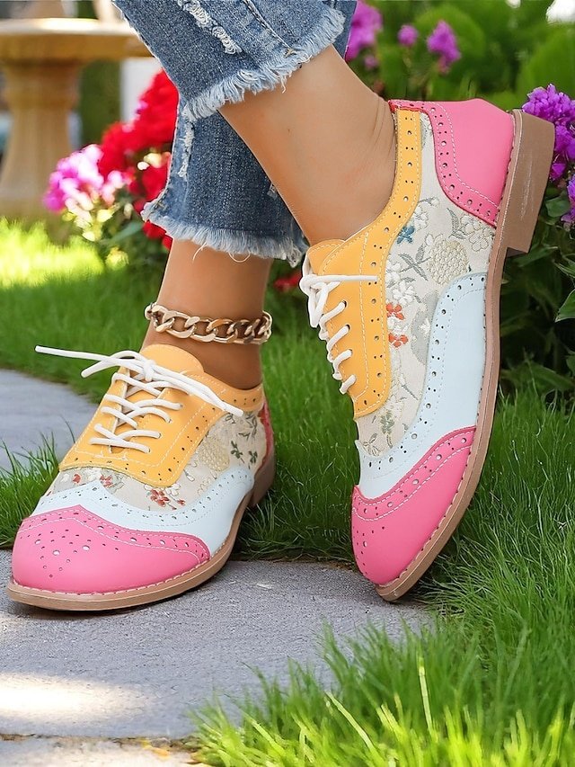 Retro Wingtip Casual Lace-Up Multicolor Oxford Shoes - Image 25