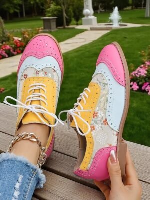 Retro Wingtip Casual Lace-Up Multicolor Oxford Shoes - Image 26