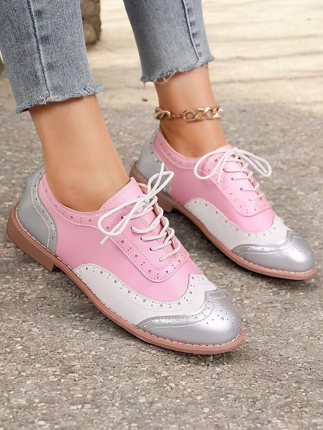 Retro Wingtip Casual Lace-Up Multicolor Oxford Shoes - Image 3