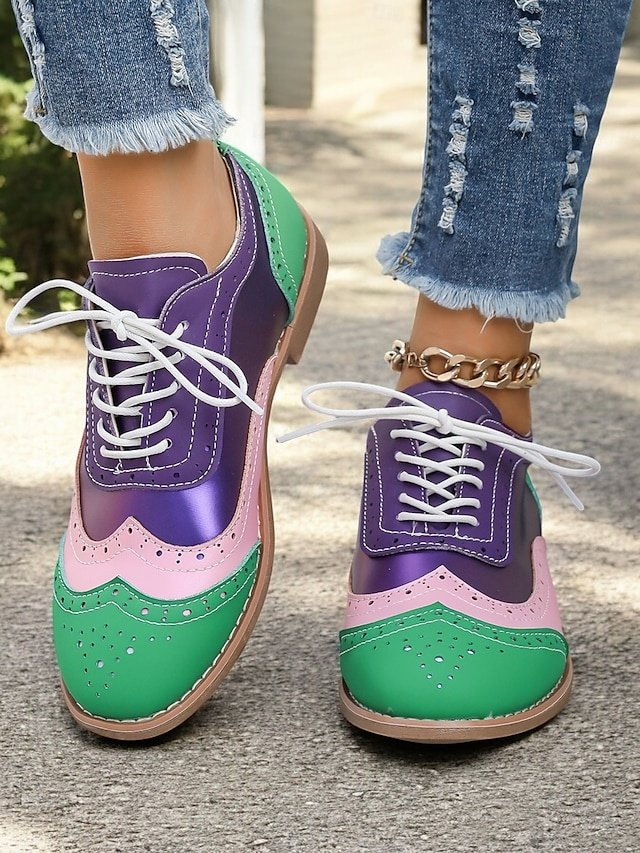 Retro Wingtip Casual Lace-Up Multicolor Oxford Shoes - Image 5