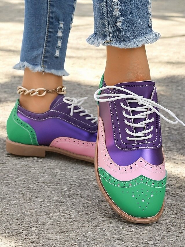Retro Wingtip Casual Lace-Up Multicolor Oxford Shoes - Image 6