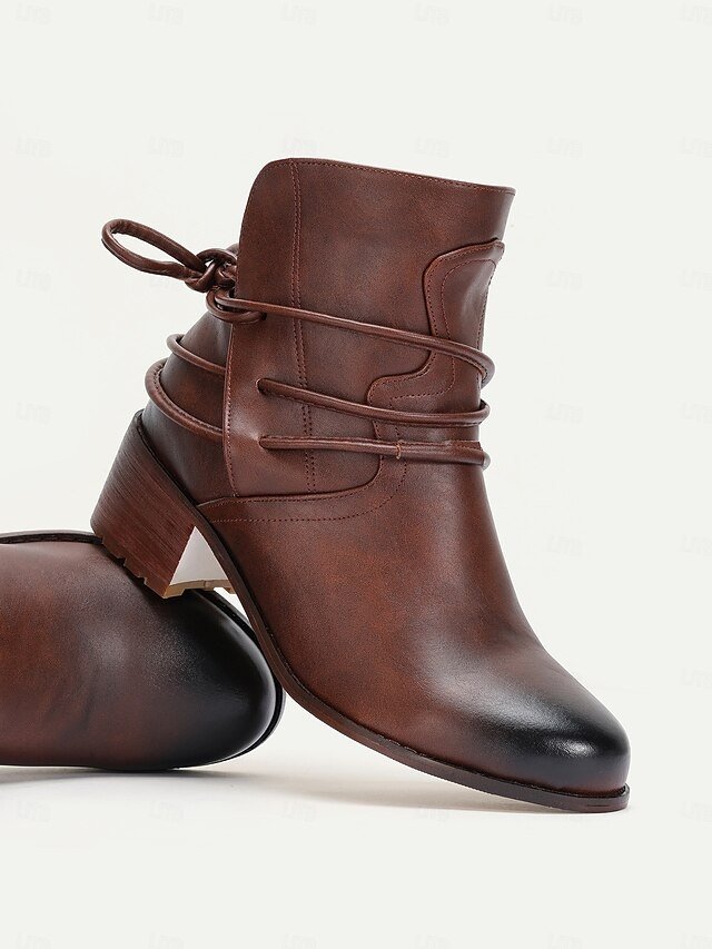 Rustic Vintage Western Ankle Wrap-Around Lace Boots - Image 3