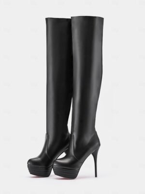 Sexy Black Over The Knee High Heel Stiletto Boots - Image 3