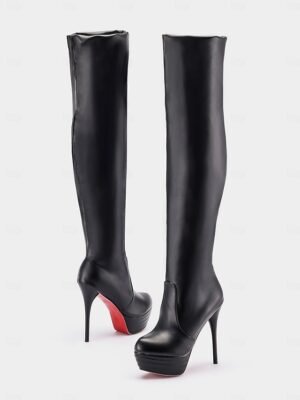 Sexy Black Over The Knee High Heel Stiletto Boots - Image 7