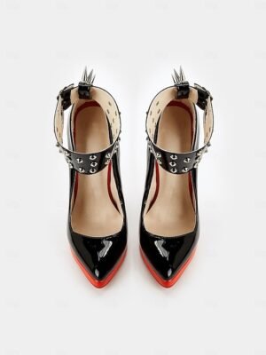 Sexy Black Patent Leather Studded Spiked Platform Stiletto Heels - Image 5