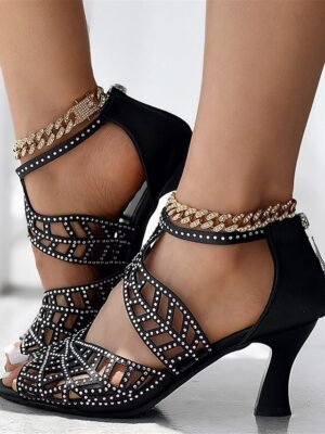 Sexy Elegant Strappy Rhinestone Peep Toe High Heel Sandals - Image 4