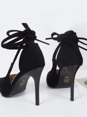 Sexy High Black Velvet Ankle Tie Stiletto Heels - Image 2