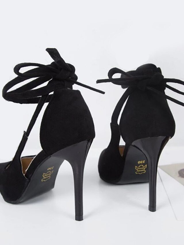 Sexy High Black Velvet Ankle Tie Stiletto Heels - Image 2