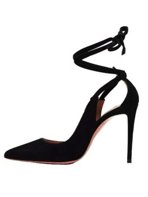Sexy High Black Velvet Ankle Tie Stiletto Heels - Image 3