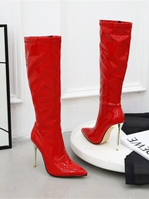 Sexy Knee High Solid Colour Pointed Toe Stiletto Heel Boots - Image 1