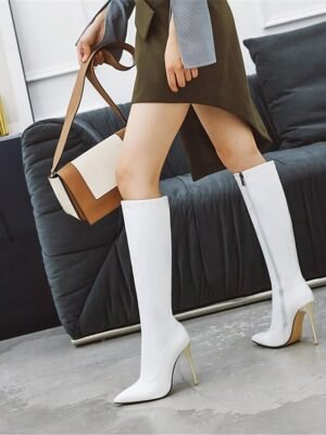 Sexy Knee High Solid Colour Pointed Toe Stiletto Heel Boots - Image 10