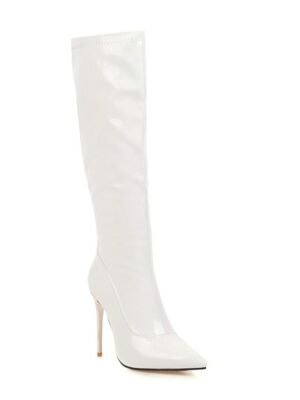 Sexy Knee High Solid Colour Pointed Toe Stiletto Heel Boots - Image 5