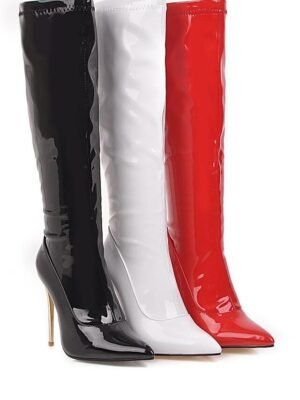 Sexy Knee High Solid Colour Pointed Toe Stiletto Heel Boots - Image 6