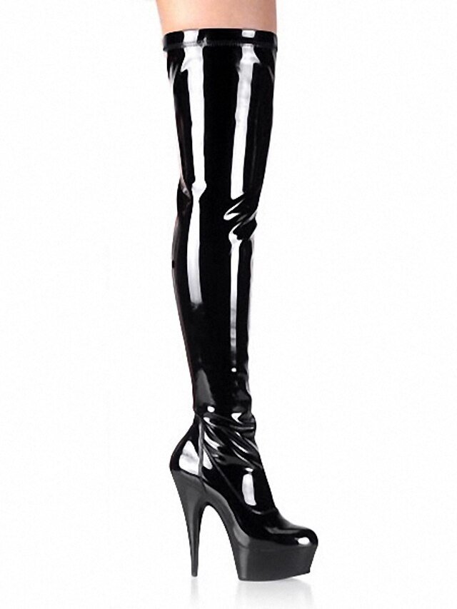 Sexy Over-the-Knee High Heel Black Patent Leather Platform Boots - Image 1