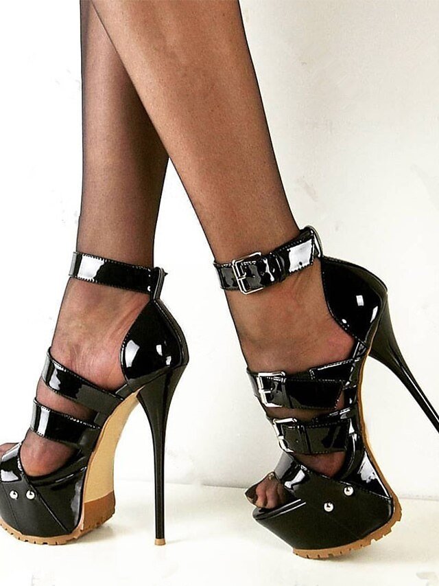 Sexy Patent Leather Platform Stiletto Adjustable High Heel Sandals - Image 1